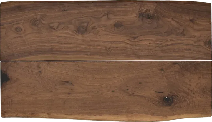 Walnut table no. 0039 with clear-filled knots, from above